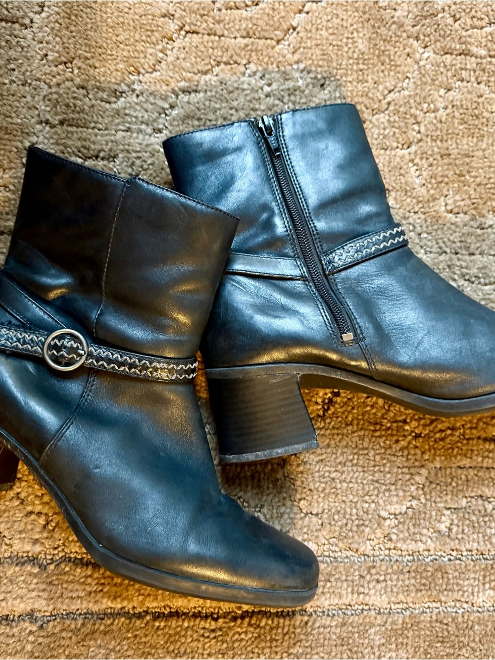 Women's Leather Black Ankle Boots with Decorative Strap